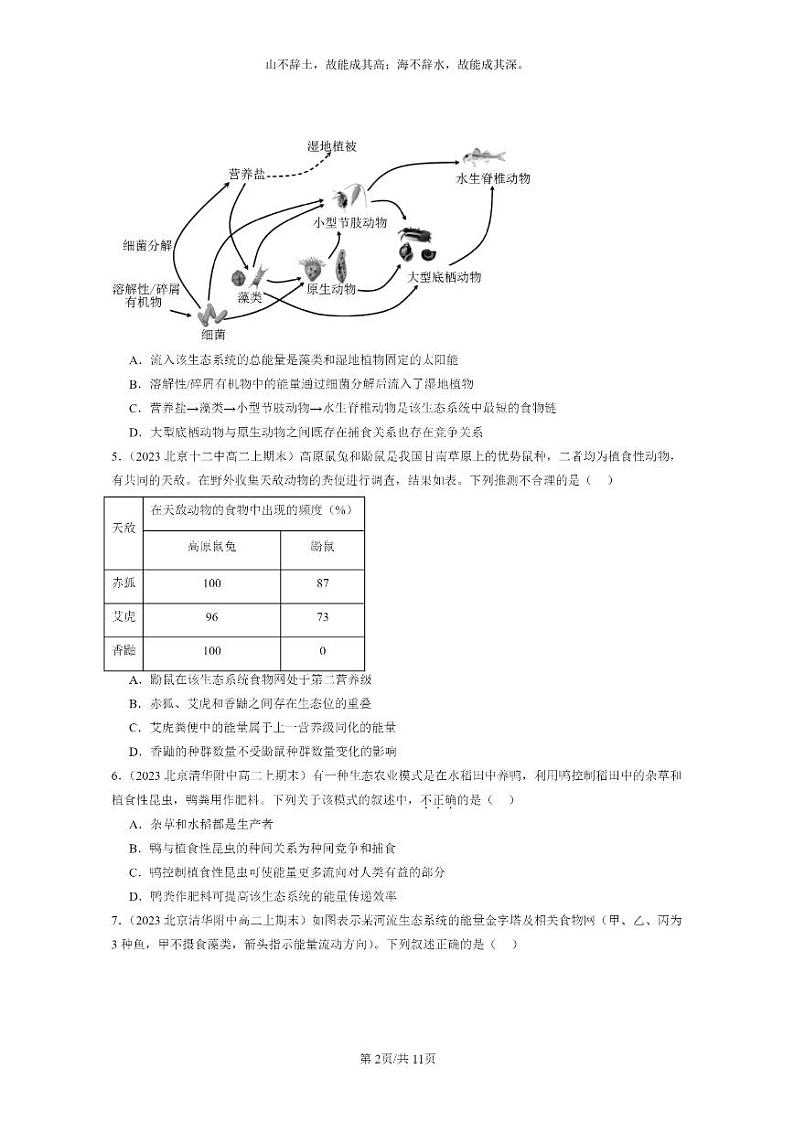 [生物]2022～2024北京重点校高二上学期期末生物真题分类汇编：生态系统的能量流动第2页