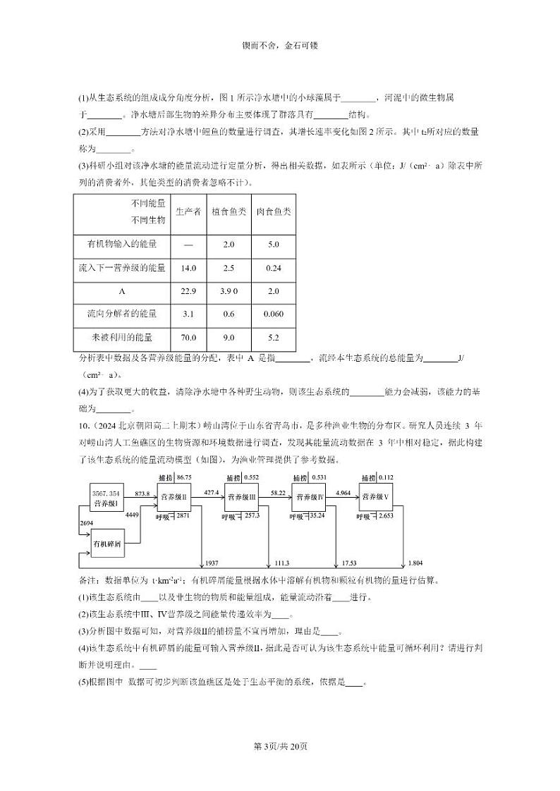 [生物]2022～2024北京重点校高二上学期期末生物真题分类汇编：生态系统的稳定性第3页