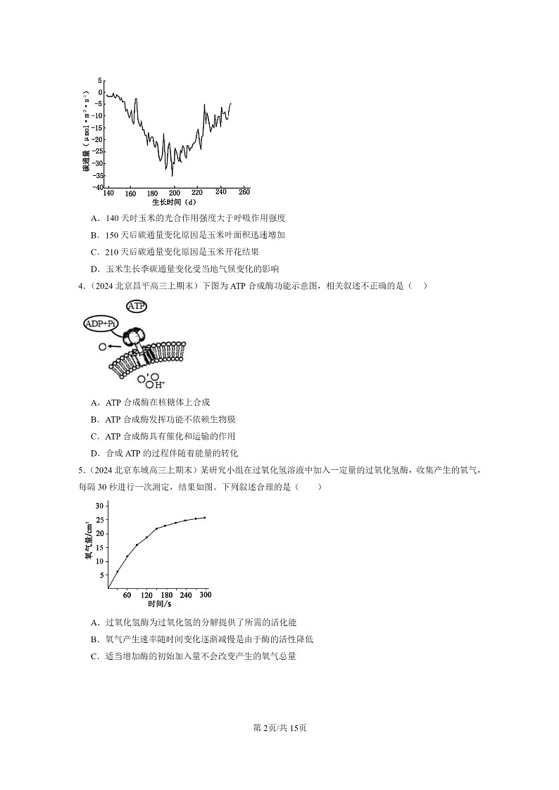 [生物]2024北京高三上学期期末生物真题分类汇编：细胞的能量供应和利用章节综合第2页