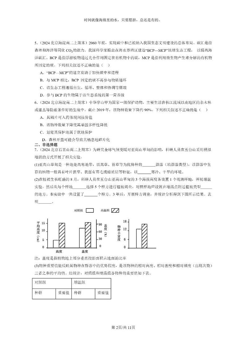 [生物]2024北京重点校高二上学期期末生物真题分类汇编：人与环境章节综合第2页