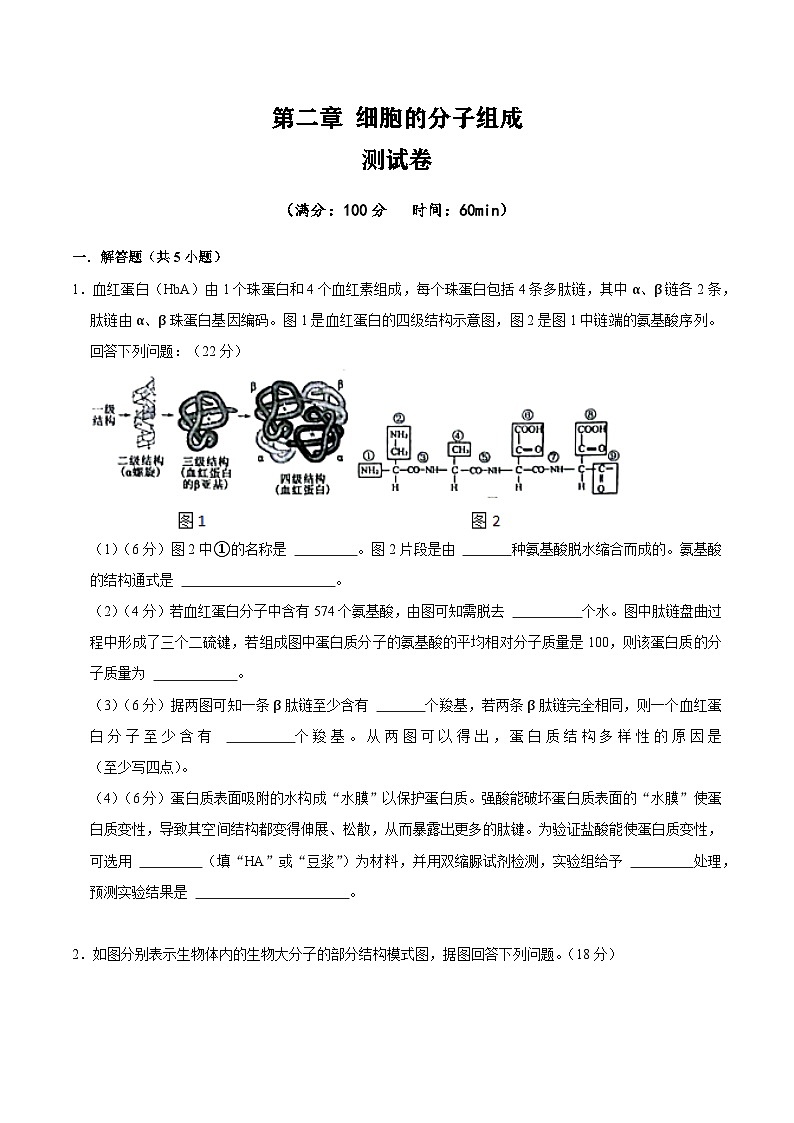 【沪科技版】生物必修一  第2章 细胞的分子组成（单元测试卷+知识清单）01