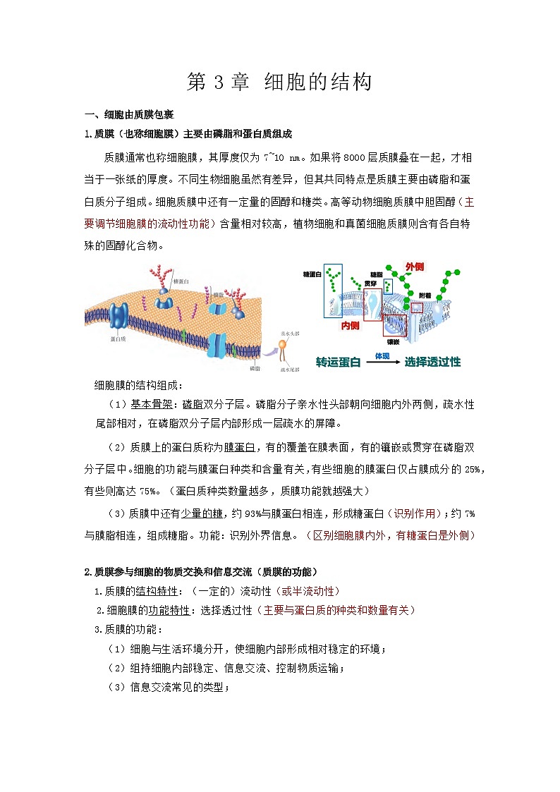 【沪科技版】生物必修一  第3章 细胞的结构（单元测试卷+知识清单）01