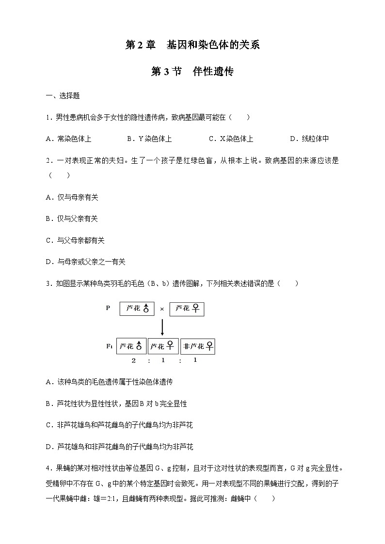 高中生物 人教版 (2019)  必修二2.3 伴性遗传 练习（2）-人教版高中生物必修2遗传与进化01