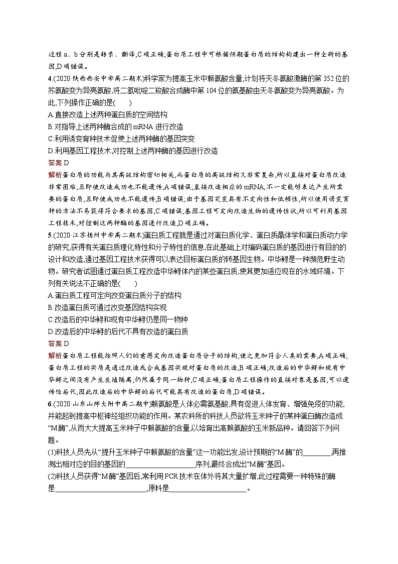 高二生物人教版2019选择性必修三同步练习第3章　第4节　蛋白质工程的原理和应用第2页