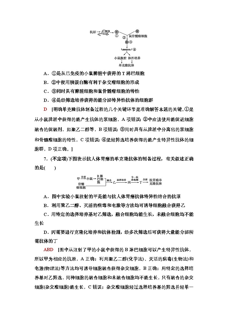 8 动物细胞融合技术与单克隆抗体 课后作业【新教材】人教版（2019）高中生物选择性必修3第3页