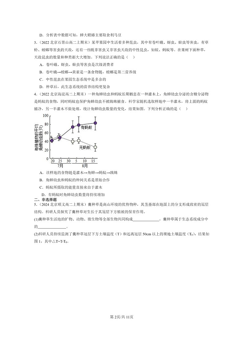 [生物]2022～2024北京重点校高二上学期期末生物真题分类汇编：生态系统的结构02