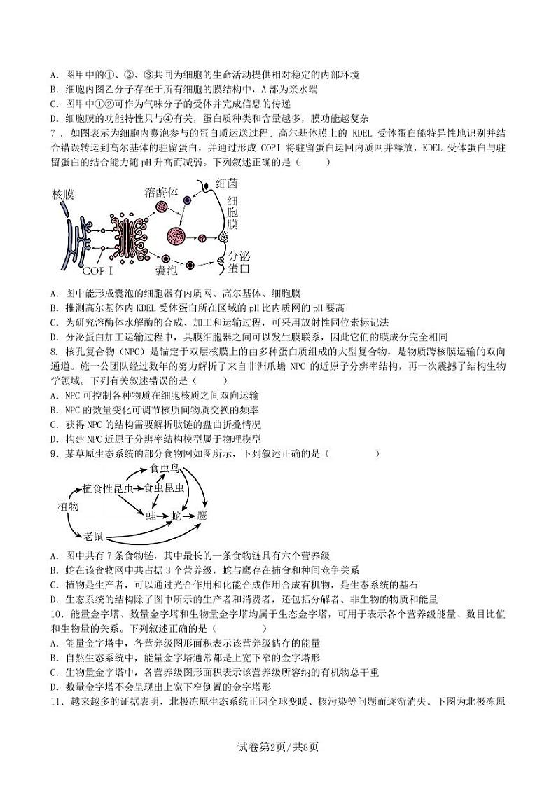 四川省自贡市荣县中学2023-2024学年高三上学期6月月考生物试题02