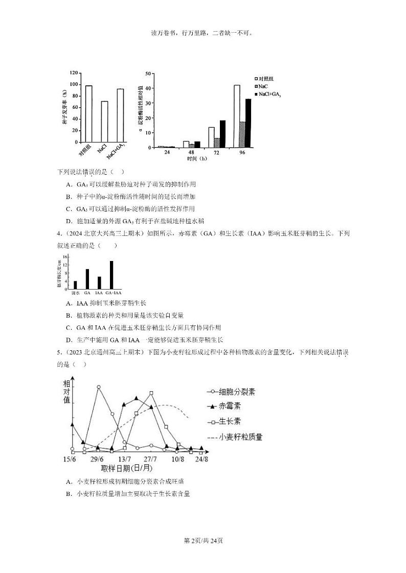[生物]2022～2024北京高三上学期期末生物分类汇编：其他植物激素第2页