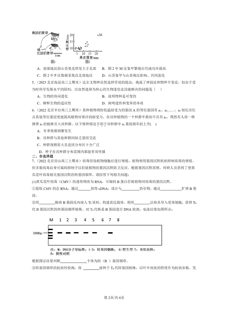 [生物]2022～2024北京高三上学期期末生物分类汇编：协同进化与生物多样性的形成第2页