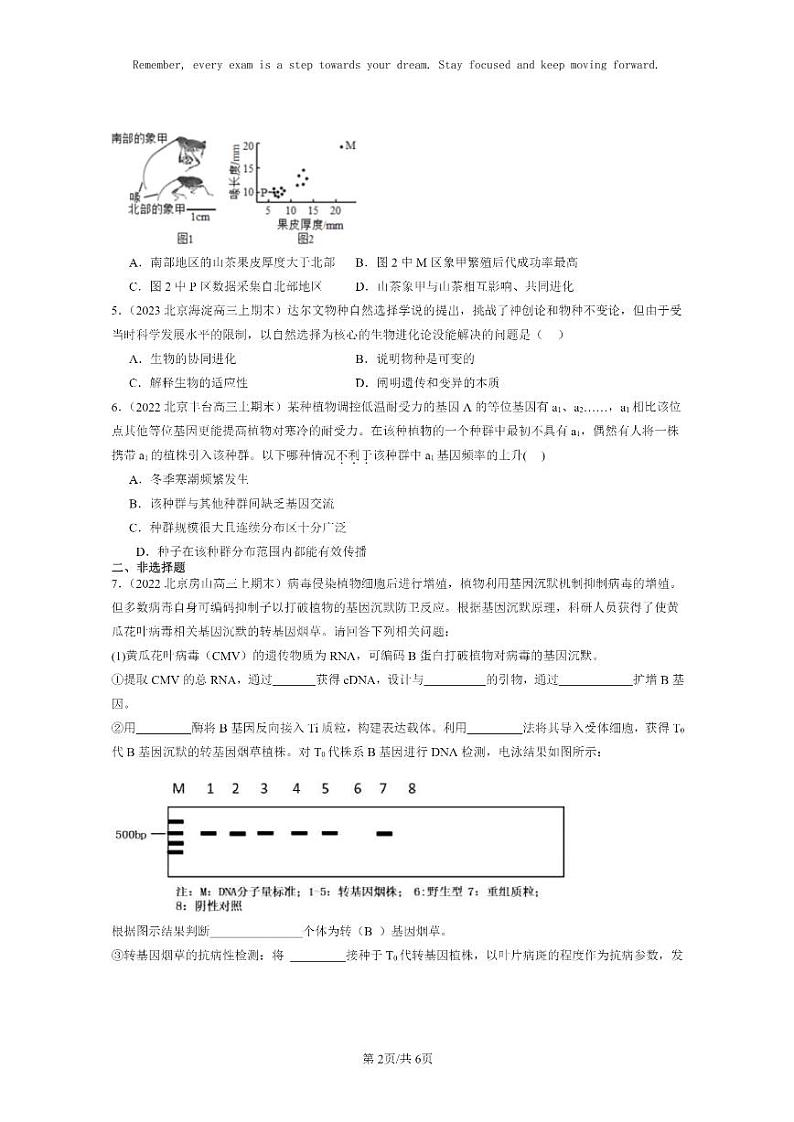 [生物]2022～2024北京高三上学期期末生物分类汇编：协同进化与生物多样性的形成第2页