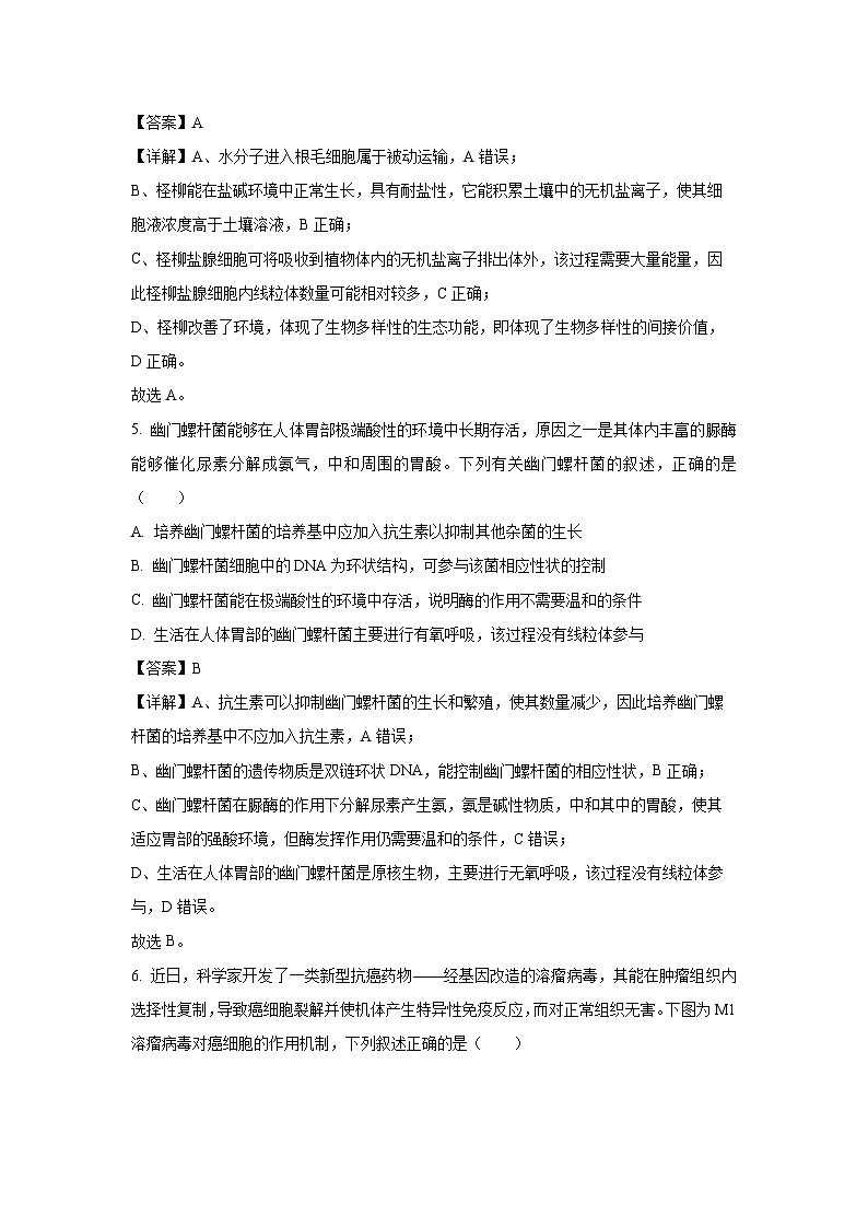 [生物][期末]湖南省张家界市2023-2024学年高二下学期期末考试试题(解析版)03