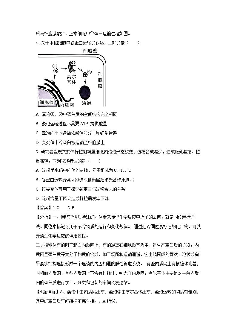 [生物]2024届浙江省温州市普通高中高三下学期5月第三次适应性考试(解析版)03