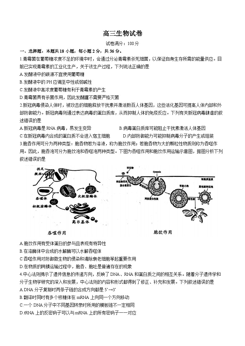 生物丨湖北省武汉市硚口区2024届高三上学期８月开学质量检测生物试卷及答案第1页