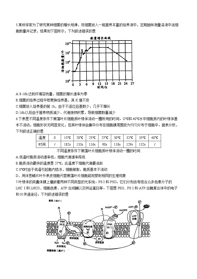 生物丨湖北省武汉市硚口区2024届高三上学期８月开学质量检测生物试卷及答案第2页