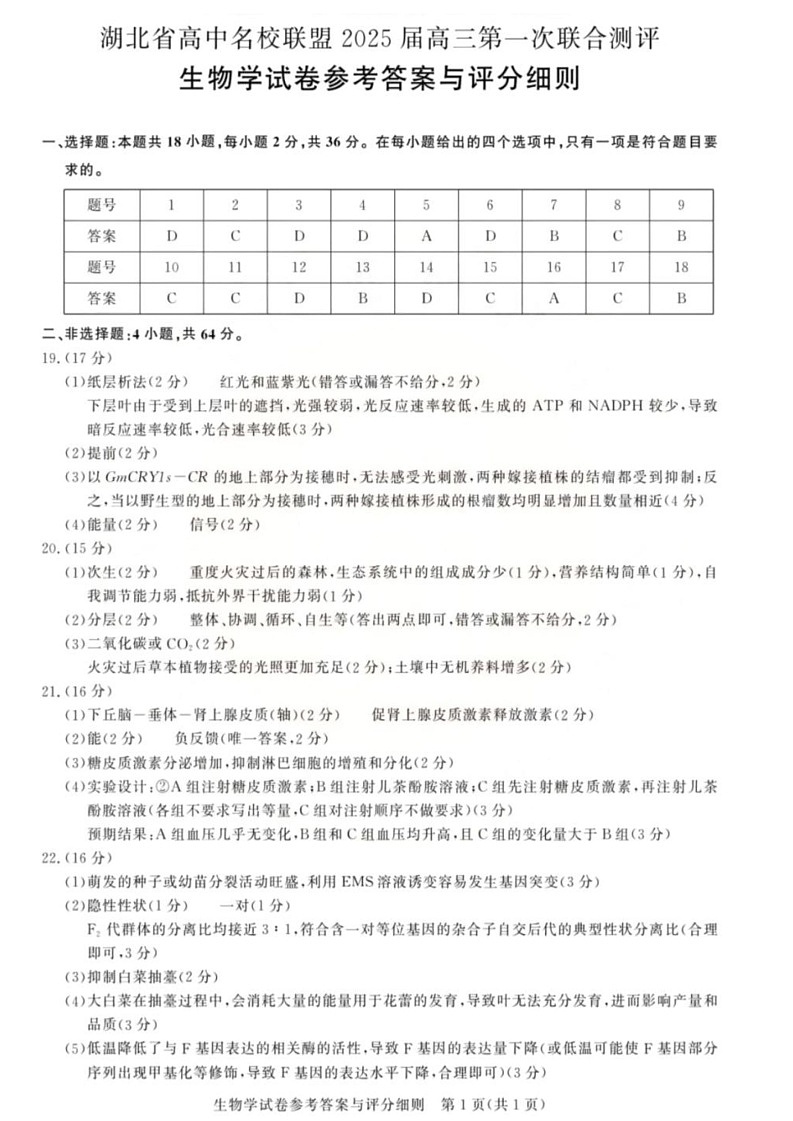 生物试卷答案第1页