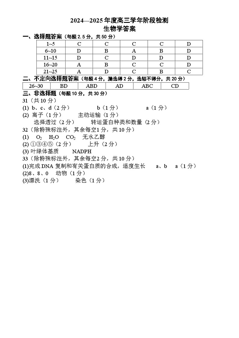 黑龙江省鸡西市第十九中学2024-2025学年高三上学期阶段检测生物试题01
