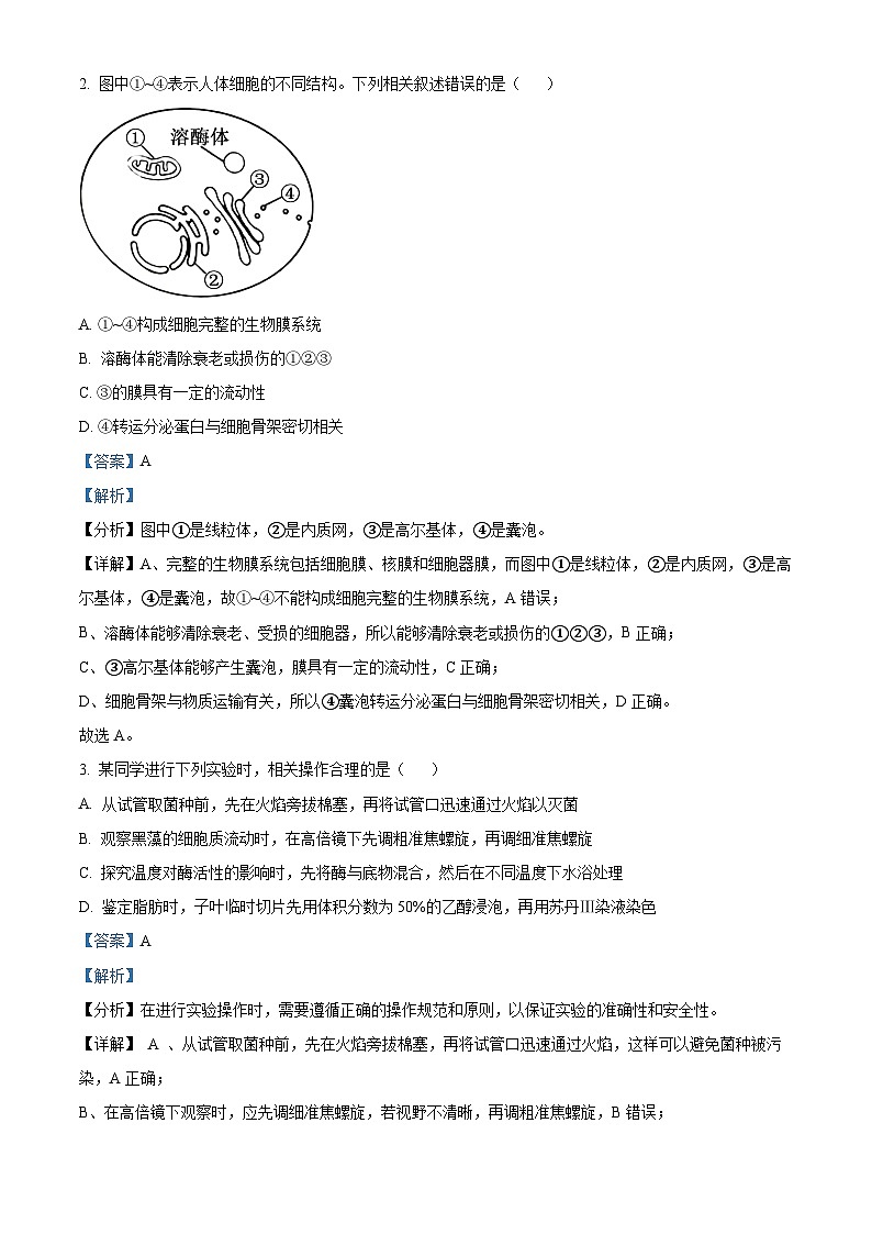2024年江苏新课标高考真题生物试卷（解析版）02