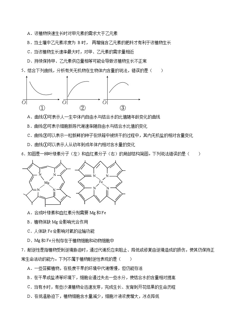 人教版（2019）高中生物必修一 2.2《细胞中的无机物》分层作业（原卷版）第2页