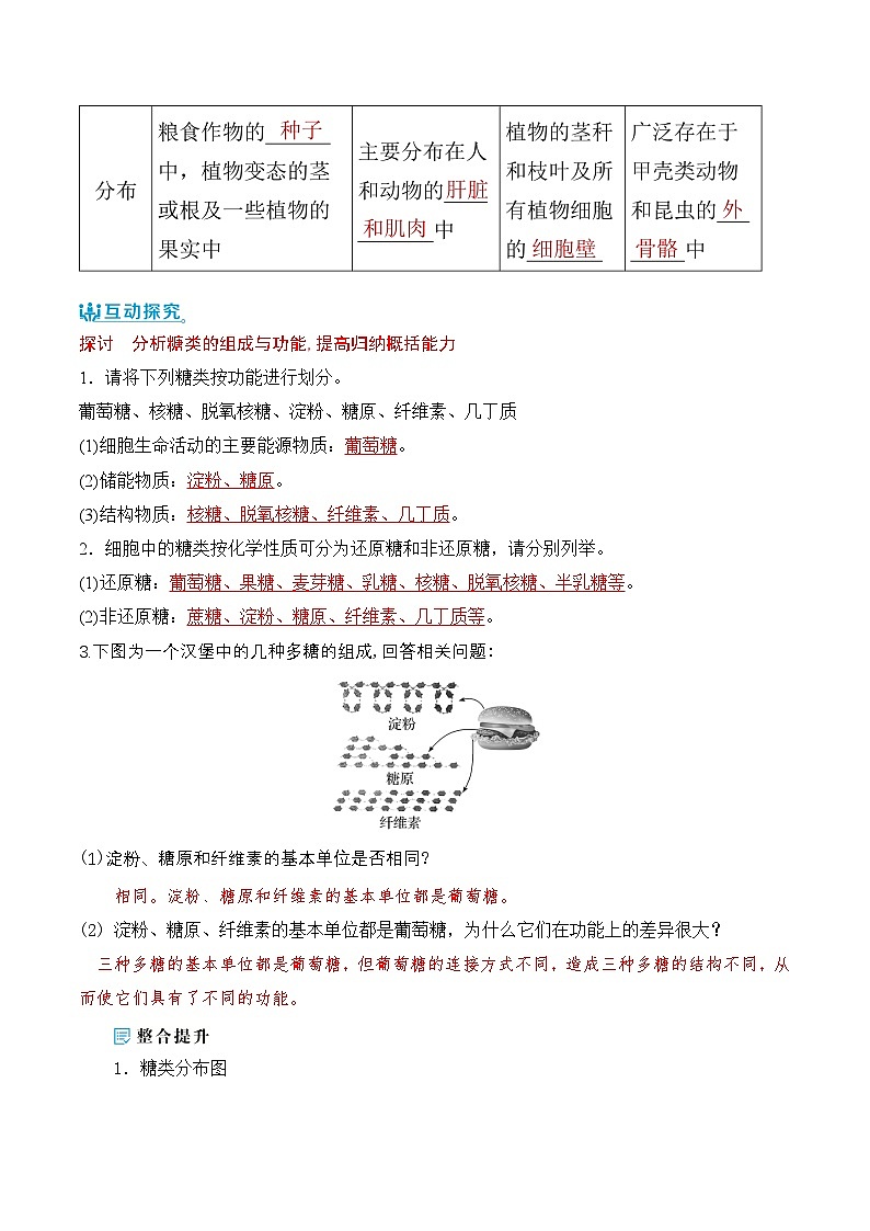 人教版（2019）高中生物必修一 2.3《细胞中的糖类和脂质》导学案（原卷+解析卷）02