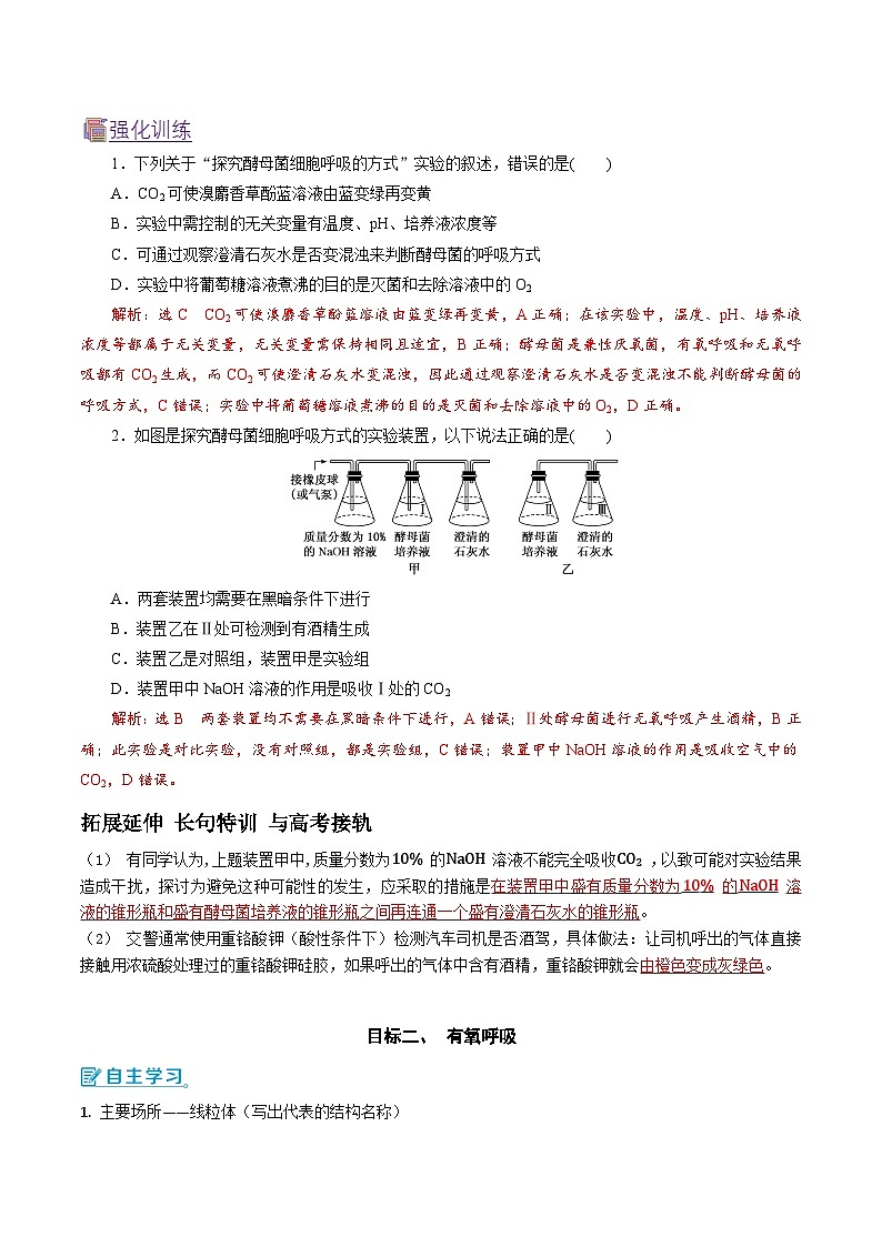 人教版（2019）高中生物必修一 5.3.1《细胞呼吸的方式和有氧呼吸》导学案（原卷+解析卷）03