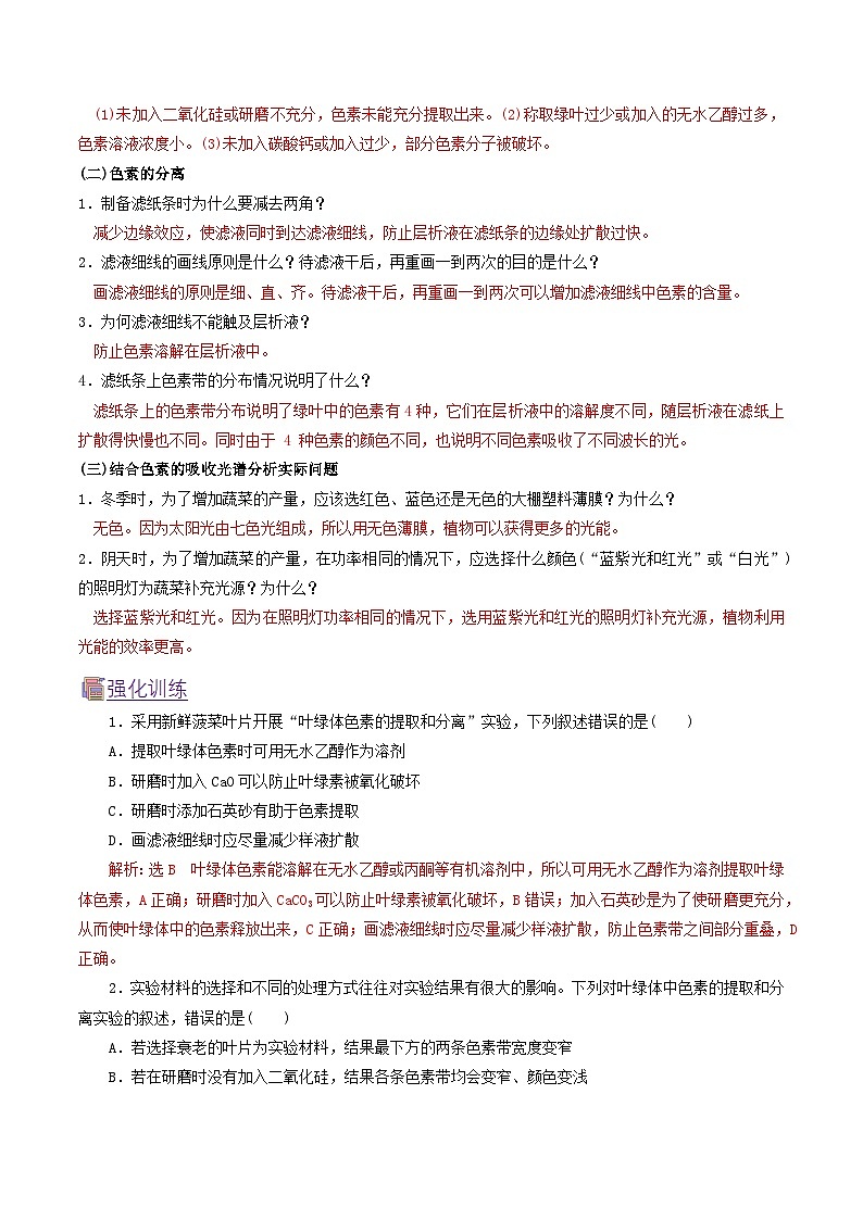 人教版（2019）高中生物必修一 5.4.1《捕获光能的色素和结构》导学案（原卷+解析卷）03