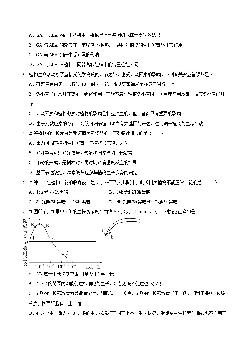 人教版高二生物选择性必修一 5.4 《环境因素参与调节植物的生命活动》分层练习（原卷+解析卷）02