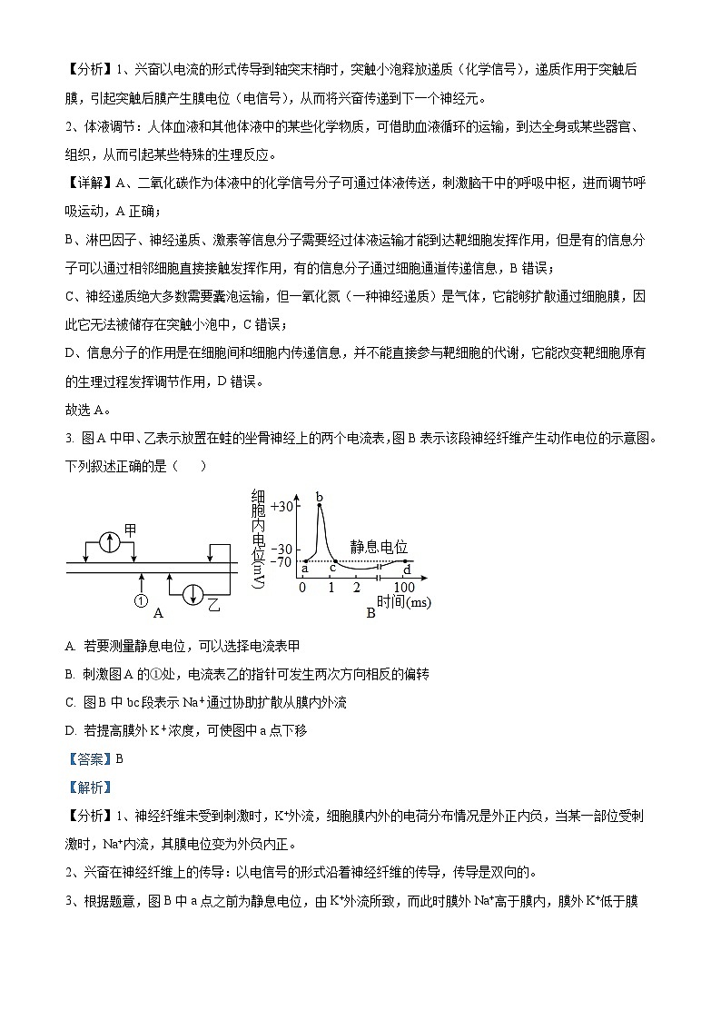 山东省济宁市曲阜夫子学校2022-2023高二上学期期末线上考试生物试题（解析版）02