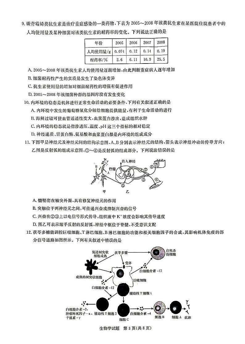 2024届八省八校高三第一次学业质量评价（T8联考）生物03
