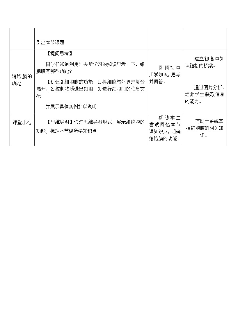 3.1细胞膜的结构和功能第1课时教案 高中生物人教版必修102