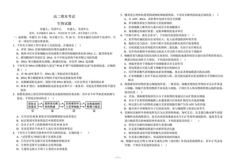 河北省保定市高碑店市崇德实验中学2023-2024学年高二下学期期末考试生物试题01