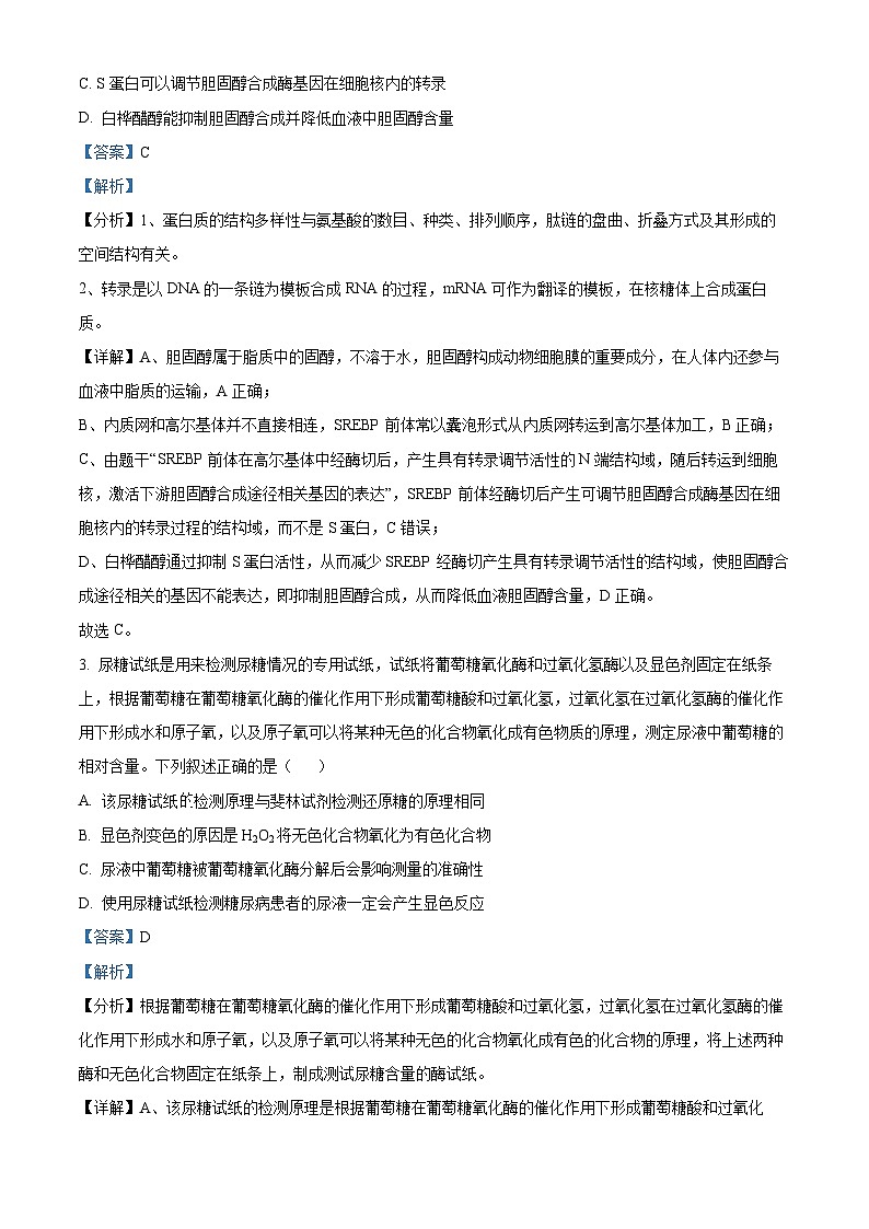 山东省泰安市泰山外国语学校复读部2024-2025学年高三上学期8月测试生物试题（解析版）第2页