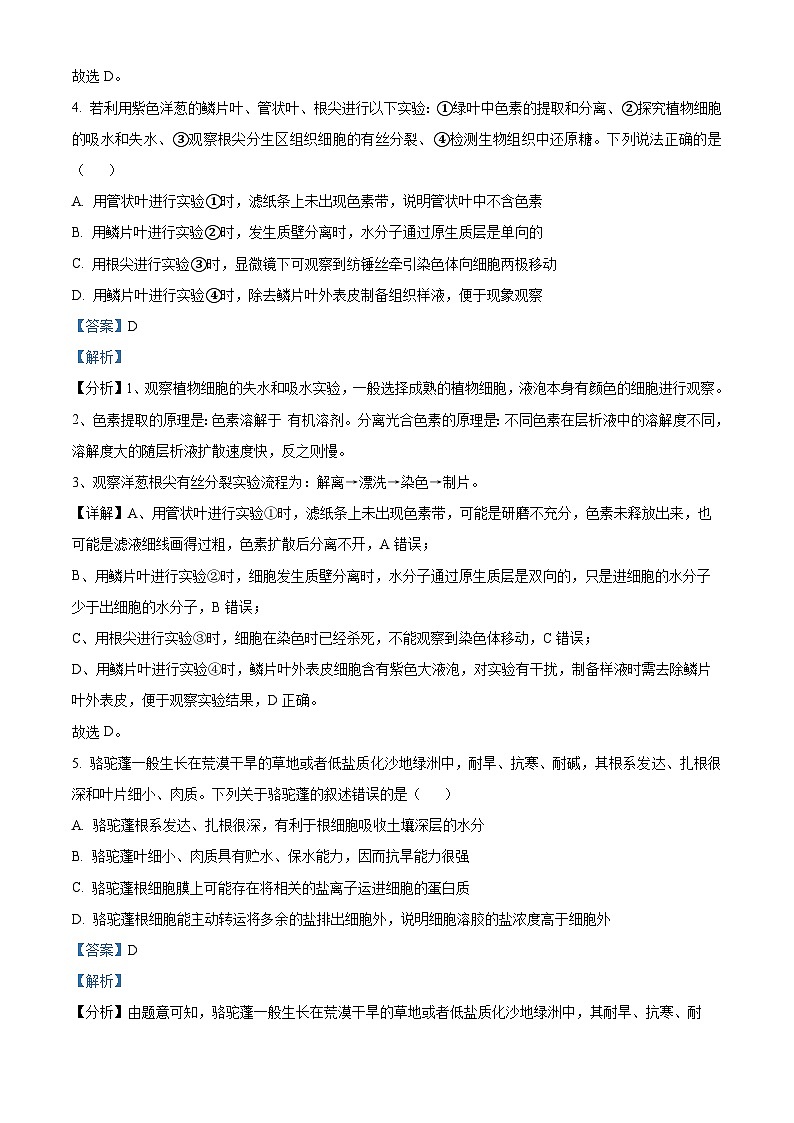 四川遂宁中学高新校区2024-2025学年高三上学期8月月考生物试题（原卷版+解析版）03