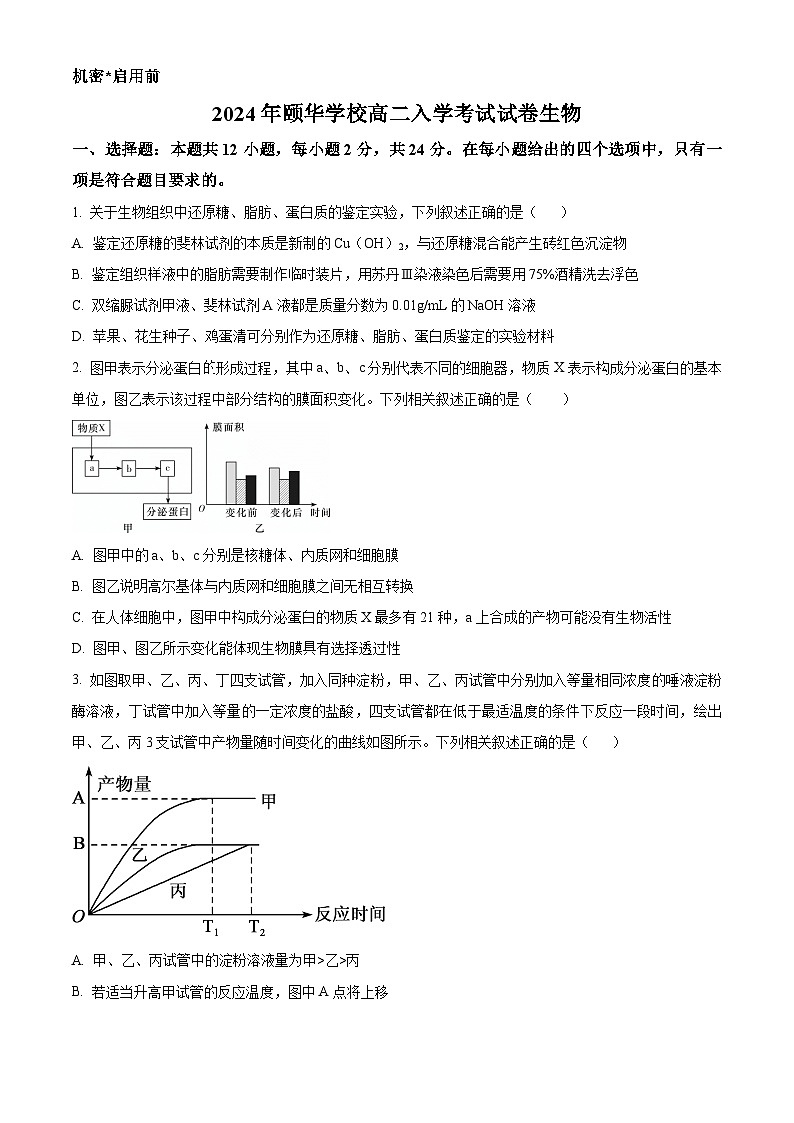 湖南省平江县颐华高级中学2024-2025学年高二上学期入学考试生物试题（原卷版+解析版）01