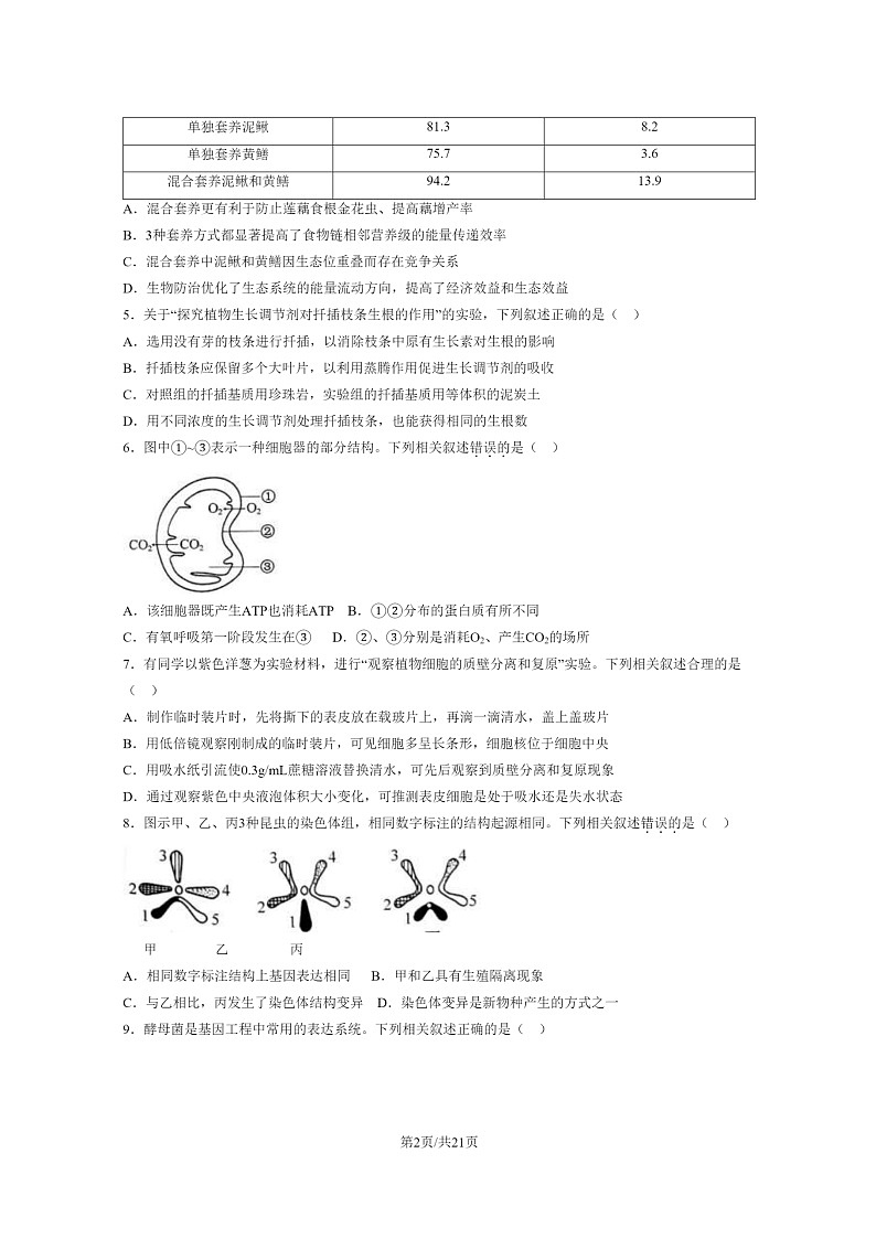 [生物]2024江苏高考真题生物试卷及答案02