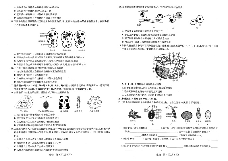 江西省南昌市2022-2023学年高一上学期第一次模拟选科联考（11月期中）生物试题02