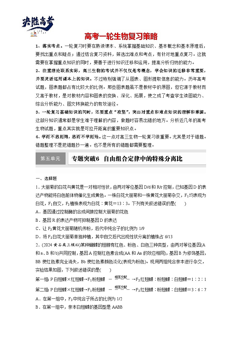 第五单元　专题突破6　自由组合定律中的特殊分离比-2025年高考生物大一轮复习（课件+讲义+练习）01