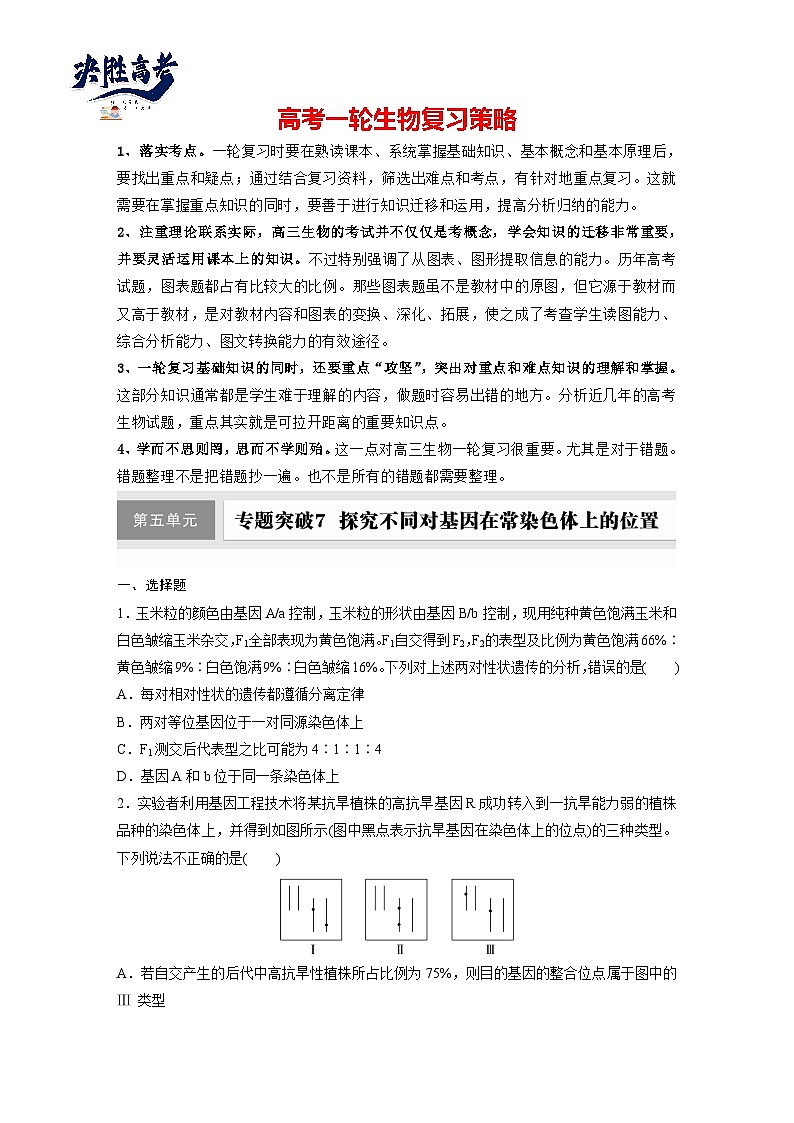 第五单元  专题突破7  探究不同对基因在常染色体上的位置-2025年高考生物大一轮复习（课件+讲义+练习）专练第1页
