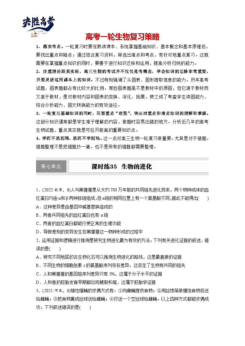 第七单元　课时练35　生物的进化-2025年高考生物大一轮复习（课件+讲义+练习）专练第1页