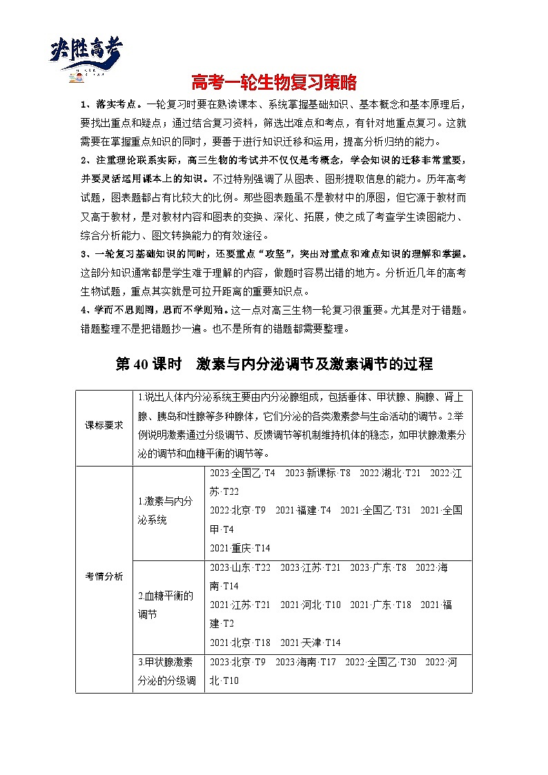 第八单元　第40课时　激素与内分泌调节及激素调节的过程-2025年高考生物大一轮复习（课件+讲义+练习）01