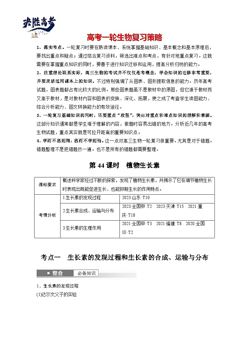 第八单元　第44课时　植物生长素-2025年高考生物大一轮复习（课件+讲义+练习）01