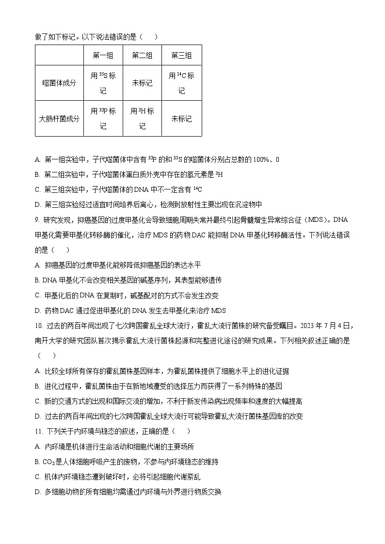 新疆部分校2024-2025学年高三上学期新起点联考生物试题（原卷版+解析版）03