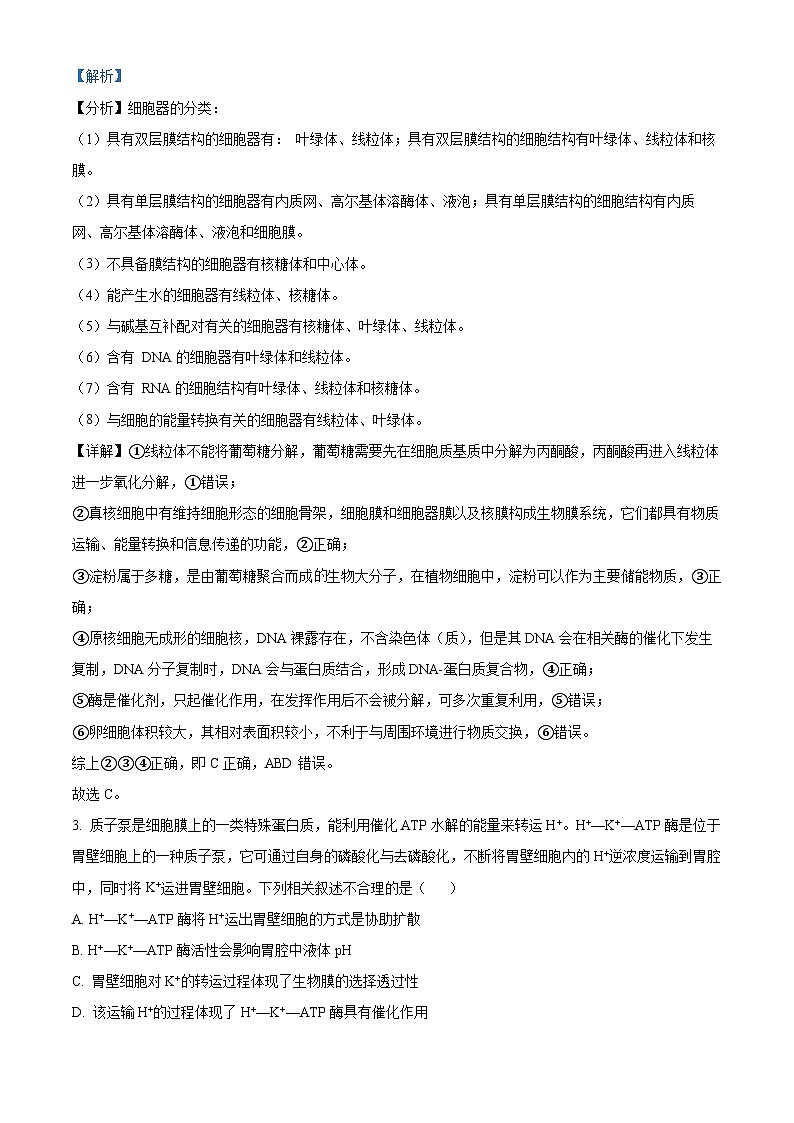 新疆部分校2024-2025学年高三上学期新起点联考生物试题（解析版）02