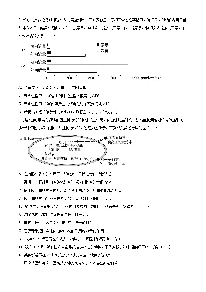 安徽省A10联盟2024-2025学年高三上学期开学考试生物试题（原卷版）03