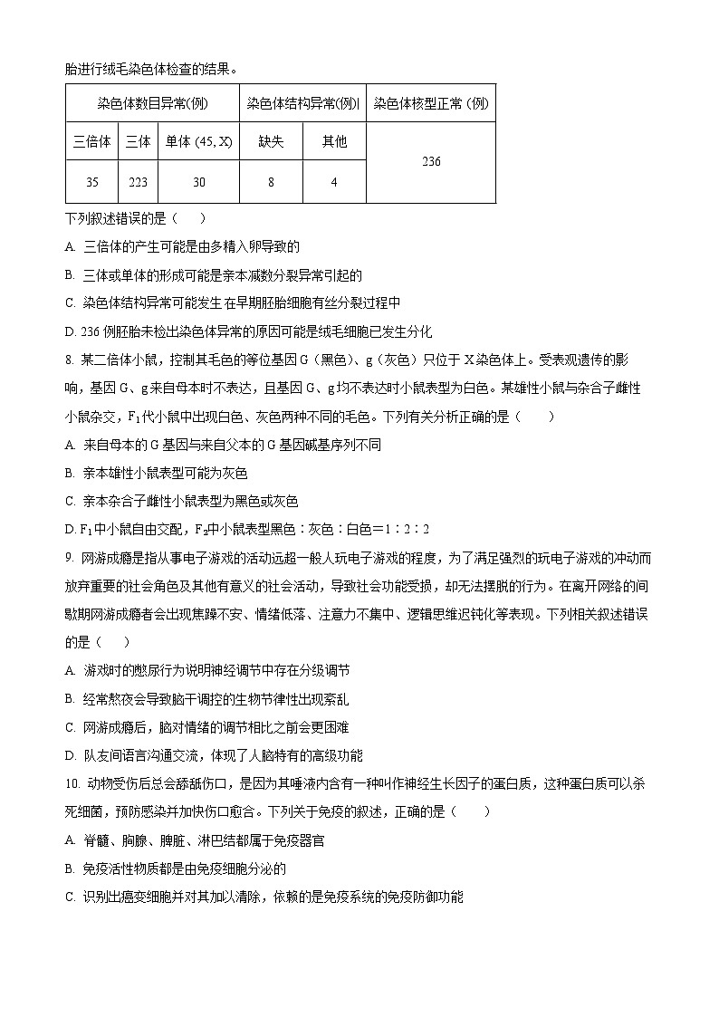 2024届河北省高三下学期二模生物试题（原卷版）03