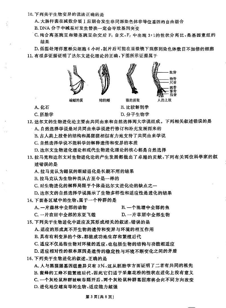 陕西省咸阳市秦都区咸阳市实验中学2024-2025学年高二上学期开学生物试题03