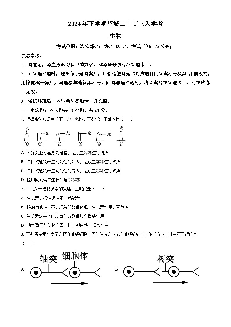 湖南省长沙市望城区长沙市望城区第二中学2024-2025学年高三上学期开学生物试题（原卷版+解析版）01