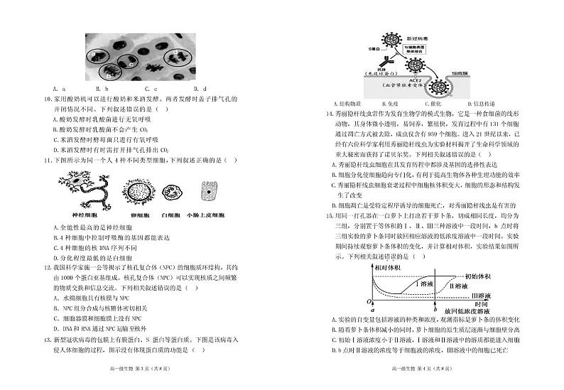 广东省潮州市潮安区2023-2024学年高一上学期期末考试生物试题02