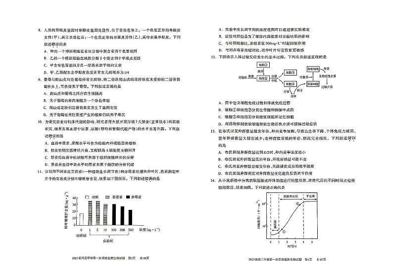 2025届内蒙古呼和浩特市高三上学期第一次质量监测生物试题02
