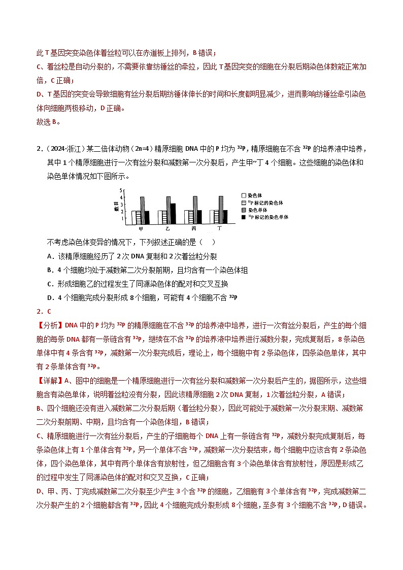 三年（2022-2024）高考生物真题分类汇编（全国通用）专题04 细胞的增殖和生命历程（解析版）02