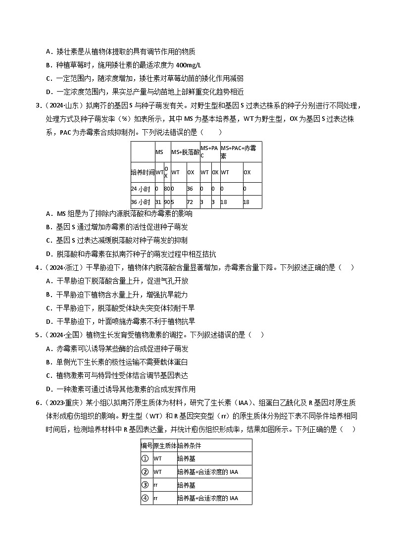 三年（2022-2024）高考生物真题分类汇编（全国通用）专题13 植物的激素调节（原卷版）02
